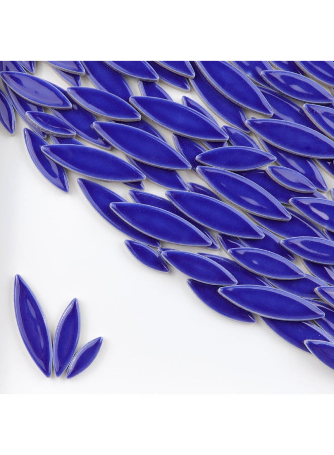 200g DIY Willow Leaf Petal Ceramic Mosaic Handmade Material Color Irregular Shaped Ceramic Chip Patch-Color:Royal Blue  - Image 1