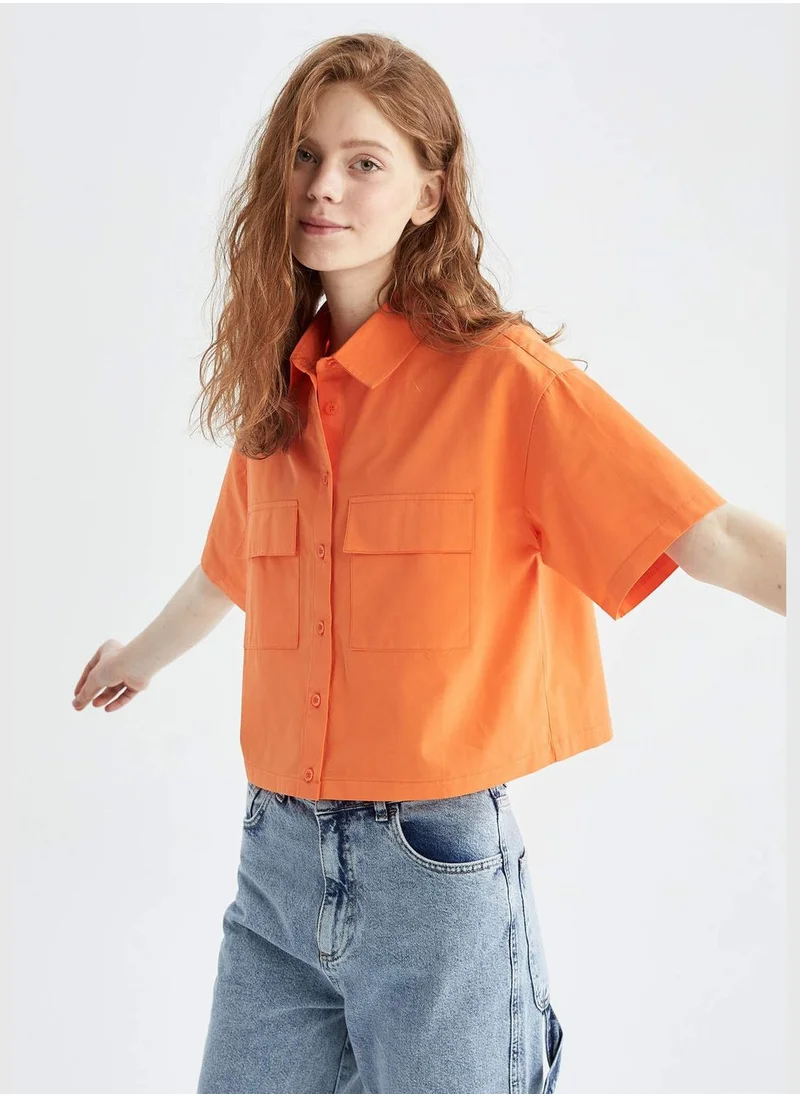 DeFacto Short Sleeve Double Side Pockets Poplin Shirt