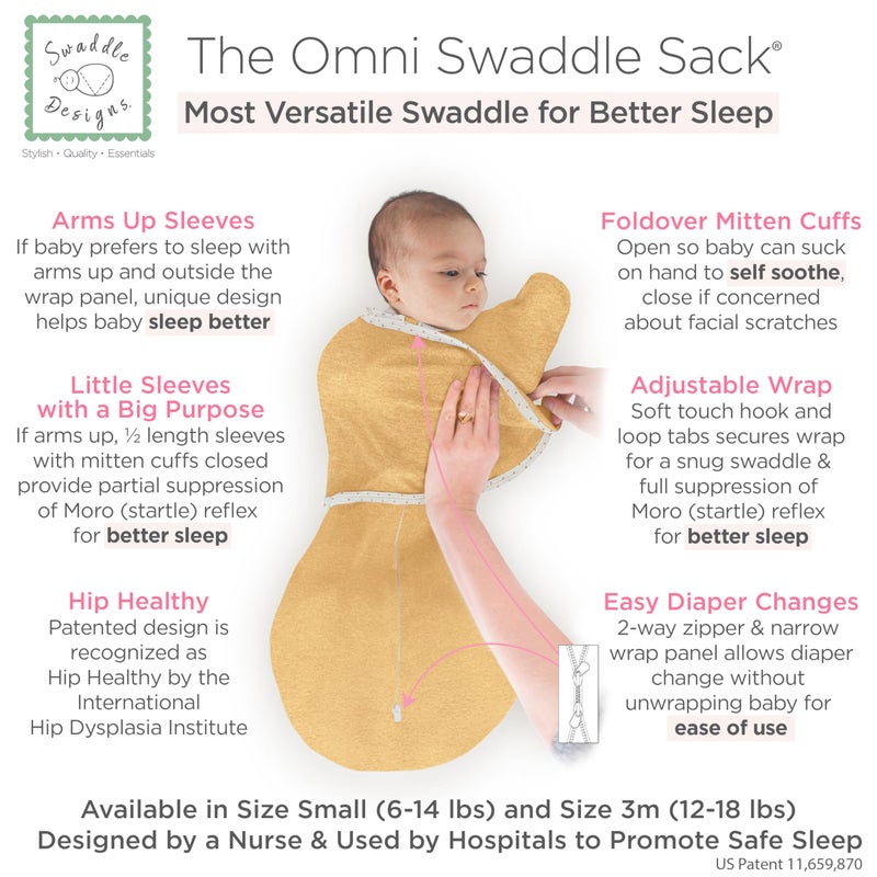 SwaddleDesigns 6-Way Omni Swaddle Sack Arms Up Swaddle for Newborn, More Options to Calm Startle Reflex, Improves Sleep, Easy Transition Baby Sleep Sack, Small, 0-3 Mo, 6-12 lbs, Heathered Gold - Image 2