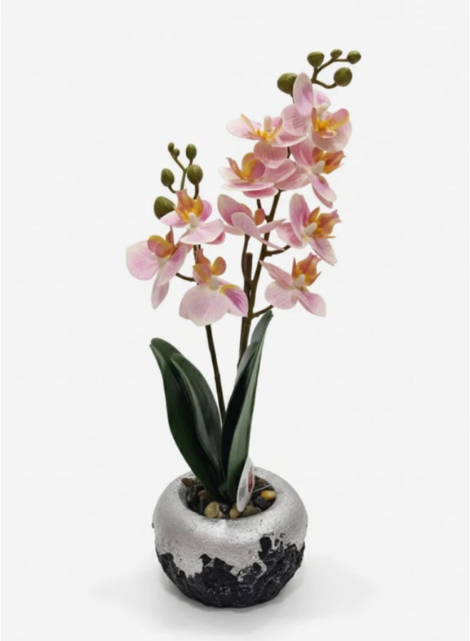 AKDC Next Rose Artificial Pink Orchid Flower - Delicate Petals in Silver Toned Pot, Perfect for Sophisticated Decor, 35 cm,"- Features polystyrene foam pink orchids with intricate details. - Image 2