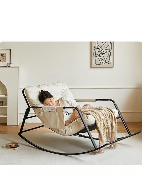 COOLBABY Rocking Chair Modern Style Rocking Chair With Reclining Position And Side Pockets Upholstered High Back Rocking Chair Suitable For Balcony Living Room Bedroom And Garden (Beige)