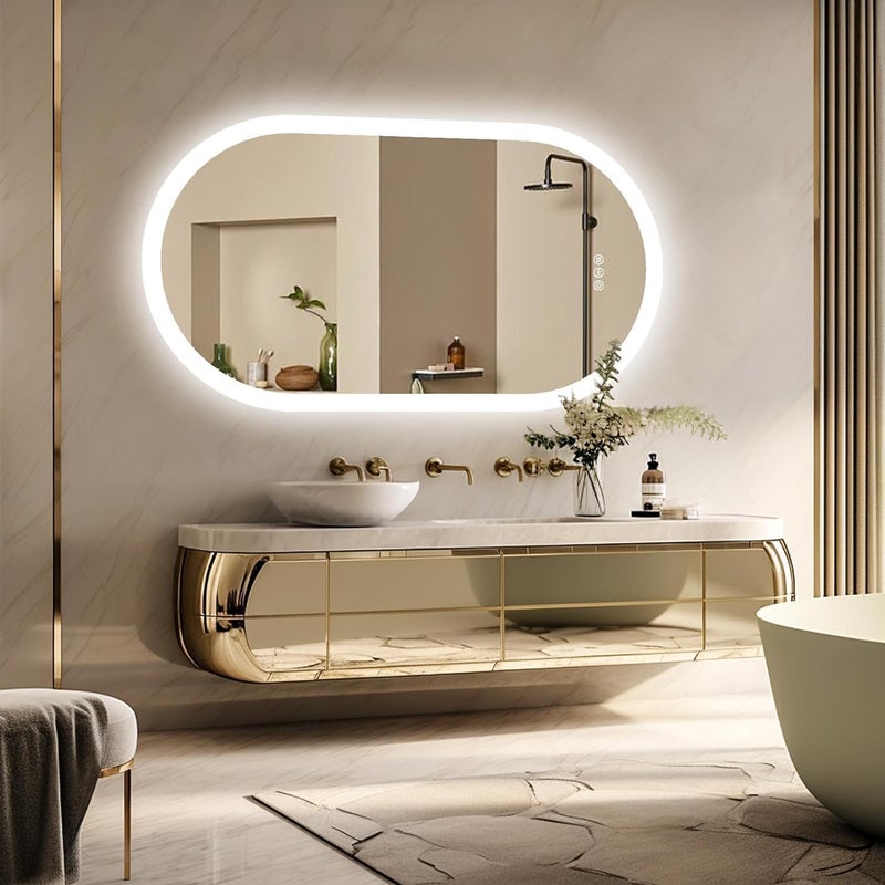 WISFOR Oval LED Bathroom Mirror: 50x80cm Wall Lighted Vanity Mirror with Anti-fog 3 Colors Dimmable Lighting Smart Switch Memory Function Plug-in Makeup Mirror LED Lighted Bathroom Mirror - Image 3
