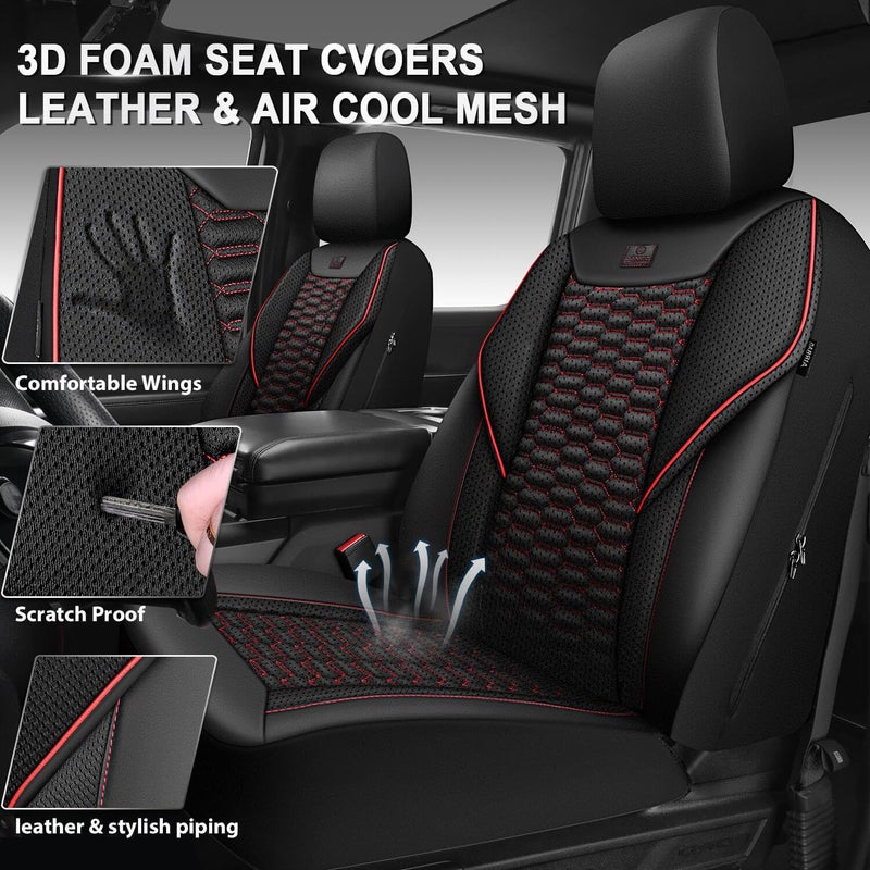 CAR PASS 3D Foam Mesh Leather Car Seat Covers Front Seats, Air Cool Mesh Front Seat Covers for Car, Universal Fit for SUV Truck Sedan Automotive, Armrest Airbag Compatible,Black and Red - Image 4