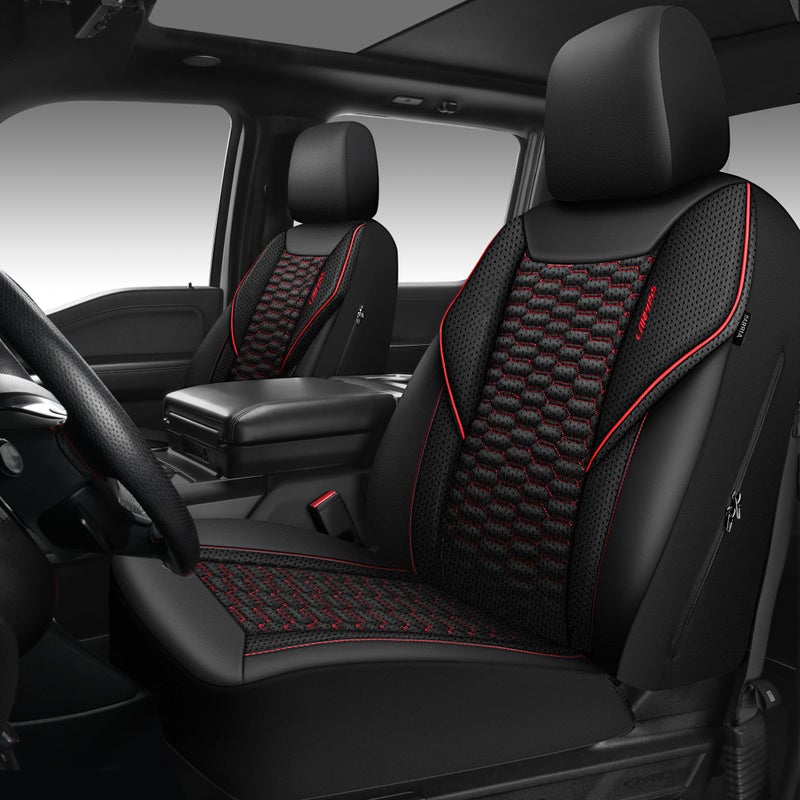CAR PASS 3D Foam Mesh Leather Car Seat Covers Front Seats, Air Cool Mesh Front Seat Covers for Car, Universal Fit for SUV Truck Sedan Automotive, Armrest Airbag Compatible,Black and Red - Image 1