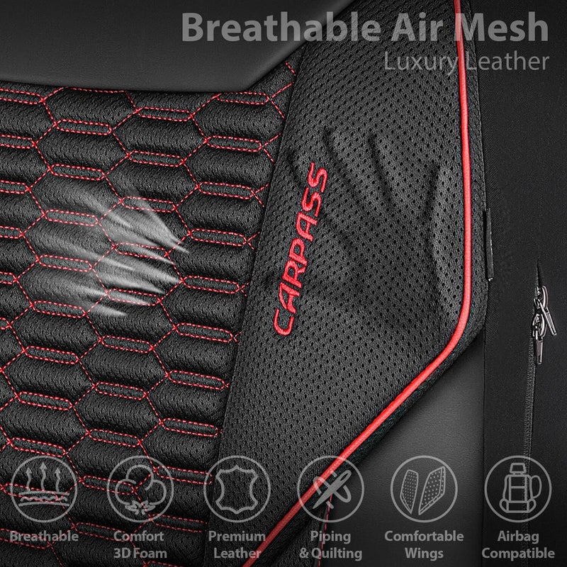CAR PASS 3D Foam Mesh Leather Car Seat Covers Front Seats, Air Cool Mesh Front Seat Covers for Car, Universal Fit for SUV Truck Sedan Automotive, Armrest Airbag Compatible,Black and Red - Image 5