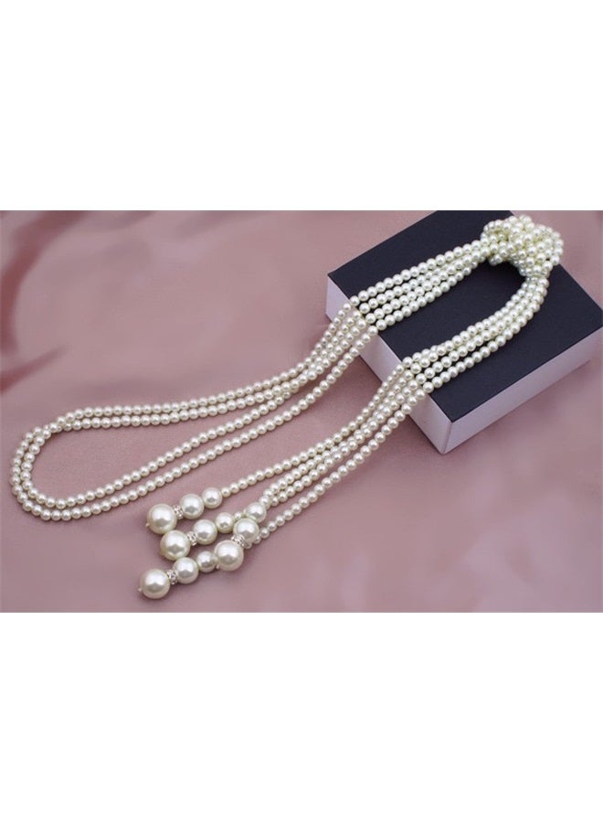 Long Pearl Necklace Pearls Tie Necklace Handmade Weaving Shirt Necklace Neck Tie Body Accessories for Women - Image 3