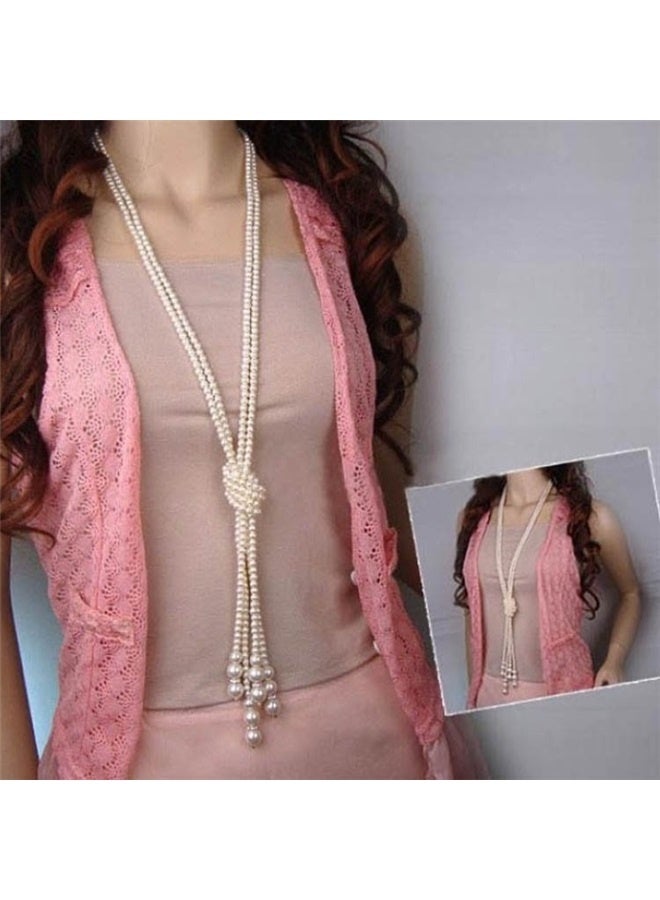 Long Pearl Necklace Pearls Tie Necklace Handmade Weaving Shirt Necklace Neck Tie Body Accessories for Women - Image 1