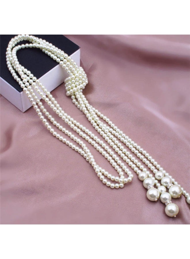 Long Pearl Necklace Pearls Tie Necklace Handmade Weaving Shirt Necklace Neck Tie Body Accessories for Women - Image 2