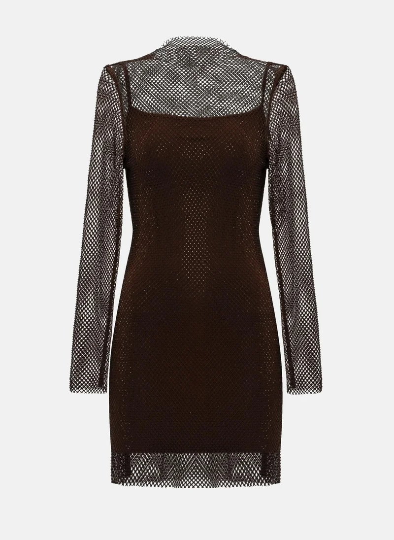 Lichi Rhinestone mesh slim mini dress