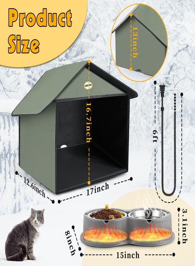 Dreyoo محطة تغذية خارجية للقطط من دريو مع وعاء ماء مُدفأ، غرفة طعام خارجية مقاومة للعوامل الجوية للقطط مع وعاء مُدفأ للحيوانات الأليفة للطعام والماء، محطة تغذية للقطط الضالة ومأوى للقطط (رمادي) - Image 4
