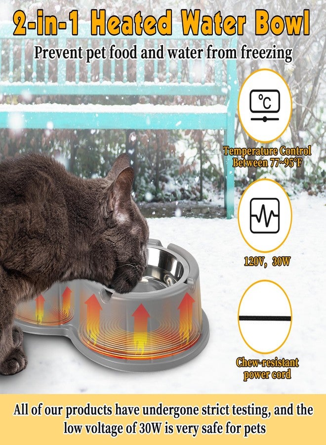 Dreyoo محطة تغذية خارجية للقطط من دريو مع وعاء ماء مُدفأ، غرفة طعام خارجية مقاومة للعوامل الجوية للقطط مع وعاء مُدفأ للحيوانات الأليفة للطعام والماء، محطة تغذية للقطط الضالة ومأوى للقطط (رمادي) - Image 3