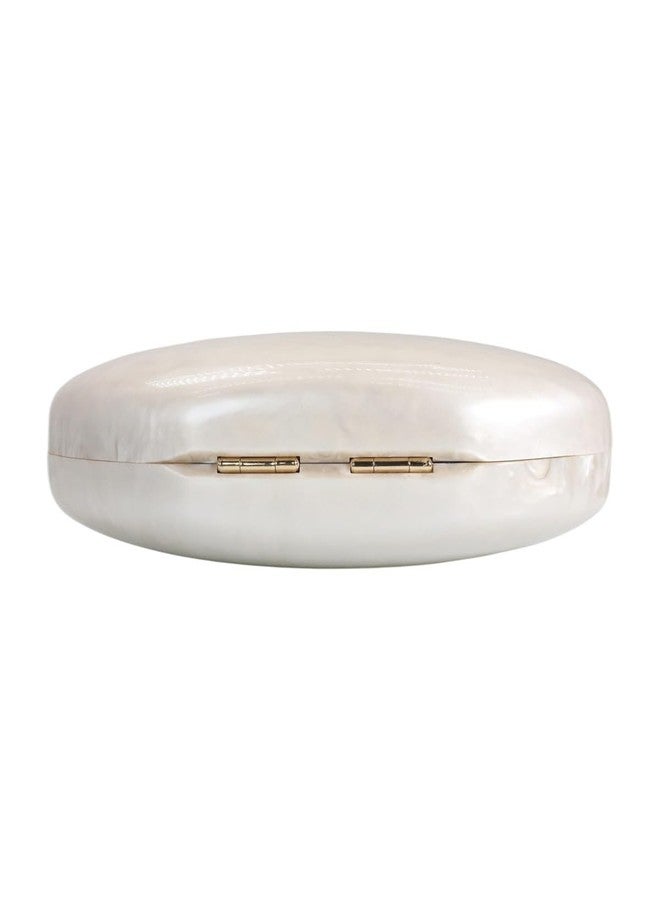 DEBIMY Shell Acrylic Beaded Purse Egg Shape Evening Clutch Oval Handbag for Women Wedding Party Shoulder Bag, Ivory - Image 3