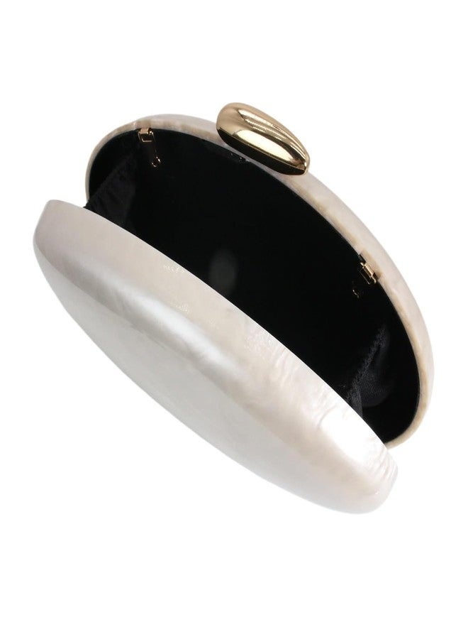 DEBIMY Shell Acrylic Beaded Purse Egg Shape Evening Clutch Oval Handbag for Women Wedding Party Shoulder Bag, Ivory - Image 5