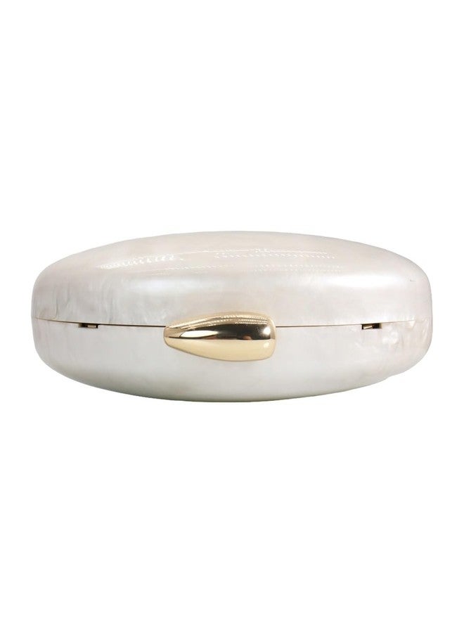 DEBIMY Shell Acrylic Beaded Purse Egg Shape Evening Clutch Oval Handbag for Women Wedding Party Shoulder Bag, Ivory - Image 4