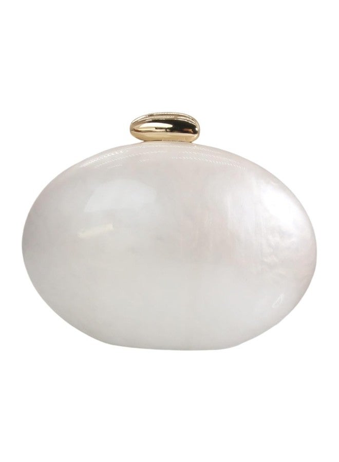 DEBIMY Shell Acrylic Beaded Purse Egg Shape Evening Clutch Oval Handbag for Women Wedding Party Shoulder Bag, Ivory - Image 1