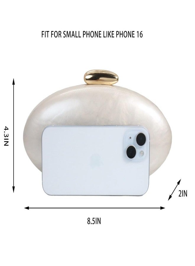 DEBIMY Shell Acrylic Beaded Purse Egg Shape Evening Clutch Oval Handbag for Women Wedding Party Shoulder Bag, Ivory - Image 2