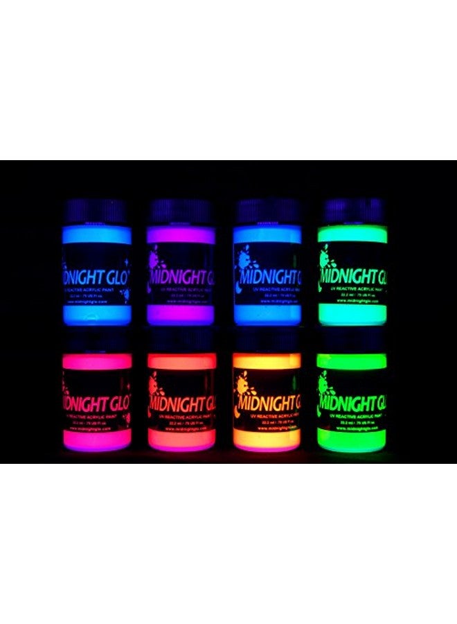 Midnight Glo Uv Paint Acrylic Black Light Reactive Bright Neon Colors Set Of 8 Bottles Great For Crafts Art & Diy Projects Blacklight Party(0.75 Oz) - Image 1