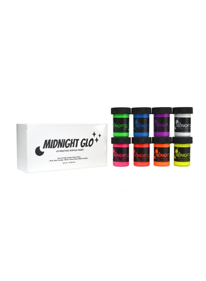 Midnight Glo Uv Paint Acrylic Black Light Reactive Bright Neon Colors Set Of 8 Bottles Great For Crafts Art & Diy Projects Blacklight Party(0.75 Oz) - Image 2