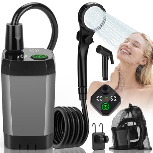 vignuto Portable Shower for Camping Rechargeable Camping Shower kit with LED Display of Battery Level and Temperature Lasting150 Mins Suitable for Outdoor Shower Pet Bath Car Washing - Image 1