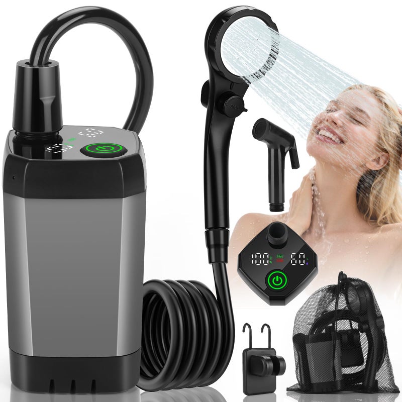 vignuto Portable Shower for Camping Rechargeable Camping Shower kit with LED Display of Battery Level and Temperature Lasting150 Mins Suitable for Outdoor Shower Pet Bath Car Washing - Image 2