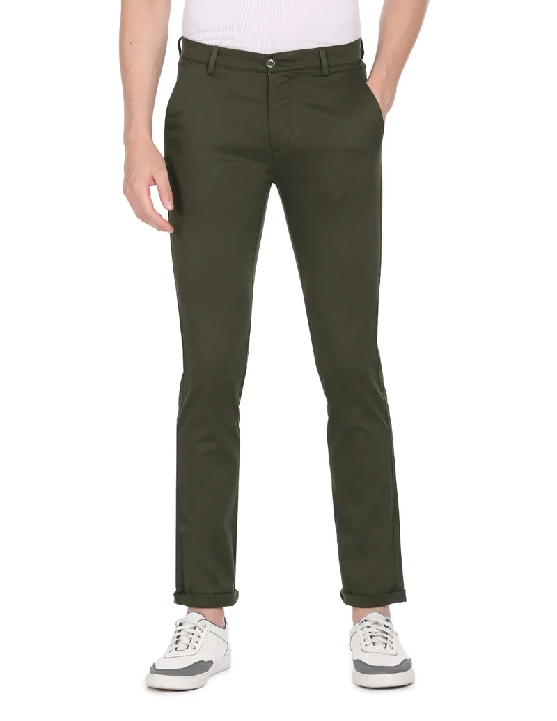 Arrow Dark Green Jackson Skinny Fit Printed Trousers for Men | Best Price UAE