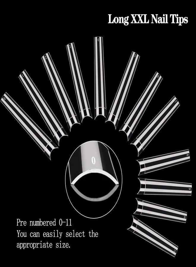 Dudjndjd 600PCS No C Curve Coffin Nail Tips for Acrylic Nails Professional, XXXL Clear Coffin Nail Tips, 12 Sizes Extra Long Acrylic Nails Tips Flattened Half Cover Fake Nails for Salons and Home DIY - Image 5