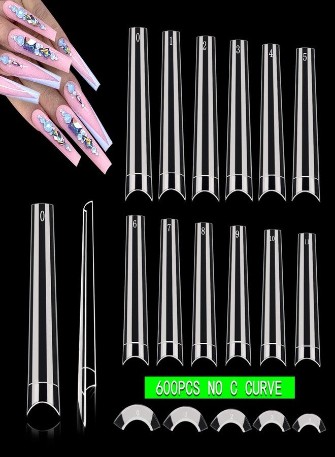 Dudjndjd 600PCS No C Curve Coffin Nail Tips for Acrylic Nails Professional, XXXL Clear Coffin Nail Tips, 12 Sizes Extra Long Acrylic Nails Tips Flattened Half Cover Fake Nails for Salons and Home DIY - Image 1