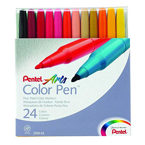 Pentel Color Marker Set, Fine Fiber Tip, Assorted Colors, Set of 24 - Image 1