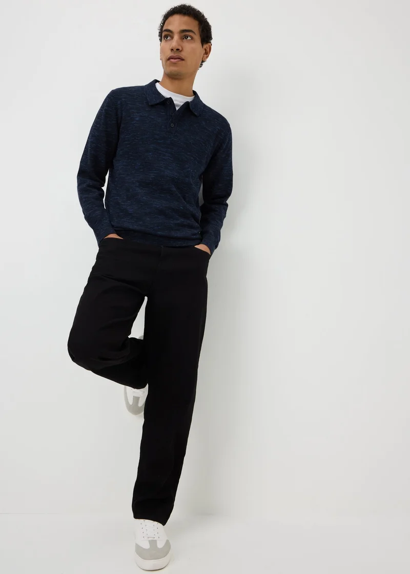 Matalan Navy Space Dye Long Sleeve Knitted Polo Shirt
