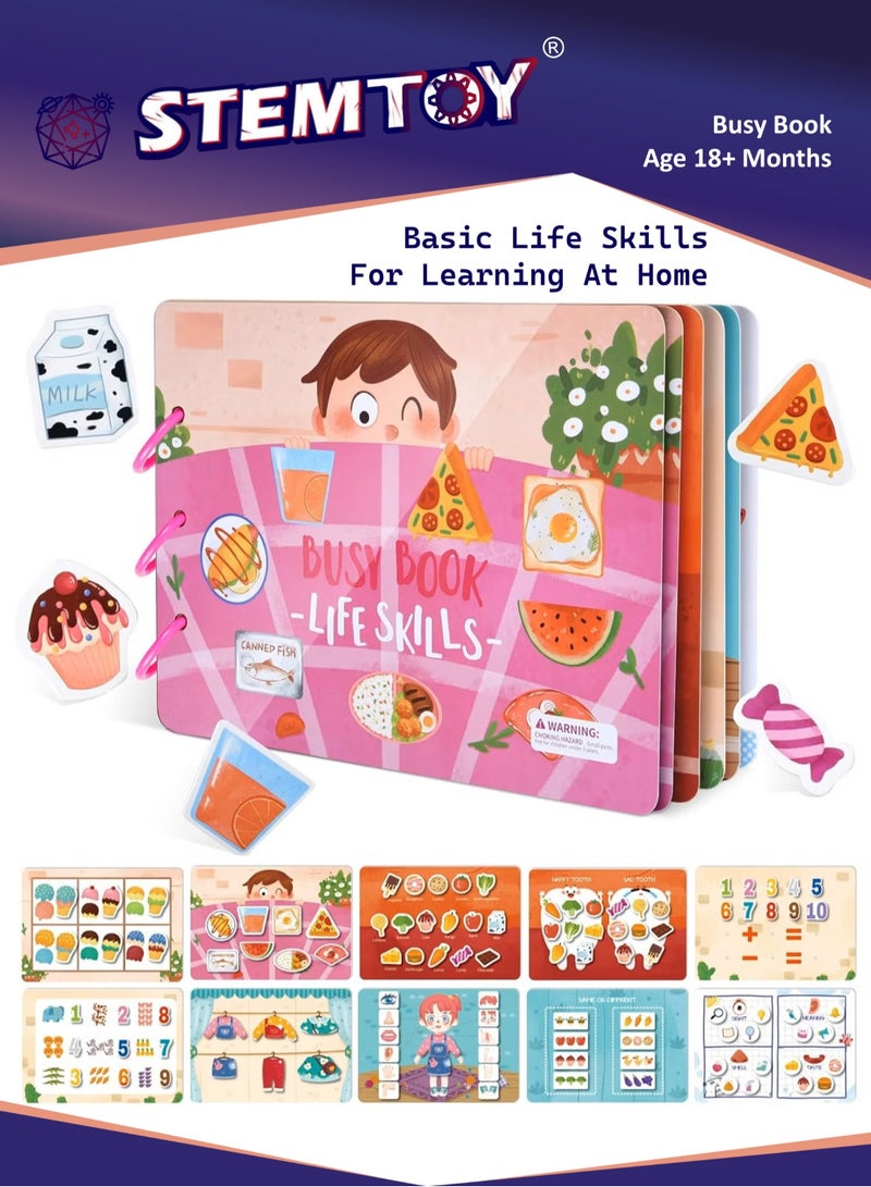 STEMTOY Quiet Book Busy Book for Toddlers, Montessori Homeschool Preschool STEM/ STEAM Educational Toy, Interactive Early Learning Activity, Sensory Cognitive Development Fine Motor Skills, Portable Washable Travel Gift for Babies Kids Boys Girls Ages 3-6, (Basic Life Skills Theme) - Image 1