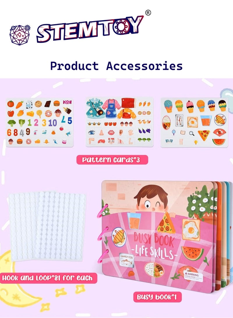 STEMTOY Quiet Book Busy Book for Toddlers, Montessori Homeschool Preschool STEM/ STEAM Educational Toy, Interactive Early Learning Activity, Sensory Cognitive Development Fine Motor Skills, Portable Washable Travel Gift for Babies Kids Boys Girls Ages 3-6, (Basic Life Skills Theme) - Image 3