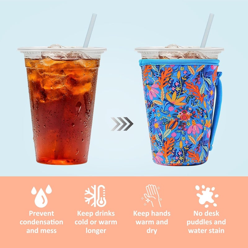 4 Pack Iced Coffee Sleeve,reusable Neoprene Cup Sleeves Suitable For Beverage Sleeves For Hot And Cold Coffee Or Ice Drink Coffee cup sleeve for Starbucks coffee cup(flowers, 22-24 OZ) - Image 4