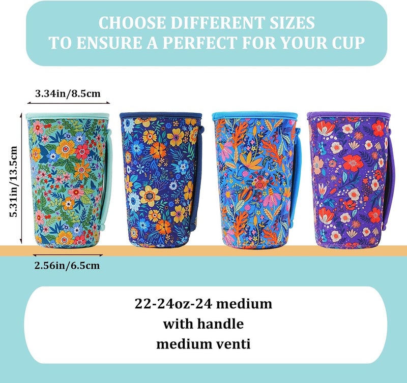 4 Pack Iced Coffee Sleeve,reusable Neoprene Cup Sleeves Suitable For Beverage Sleeves For Hot And Cold Coffee Or Ice Drink Coffee cup sleeve for Starbucks coffee cup(flowers, 22-24 OZ) - Image 2