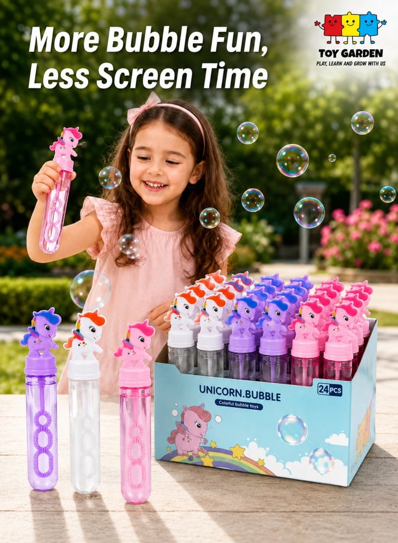 TOY GARDEN 24Pcs Unicorn Bubble Wand Party Favors for Kids – Magical Return Gifts for Birthday Party, Mini Bubble Blower Toys for Girls & Boys – Unicorn Themed Goody Bag Fillers, Outdoor Summer Fun Toys, Party Giveaways, Wedding & Classroom Rewards for Kids - Image 1