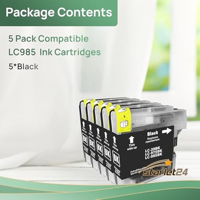 5 X LC985 BLACK PRINTER CARTRIDGES COMPATIBLE WITH BROTHER LC-985 LC-39 LC-975 BLACK FOR DCP-J125, DCP-J 140W, DCP-J315W, DCP-J515W, MFC-J220, MFC-J265W - Image 2