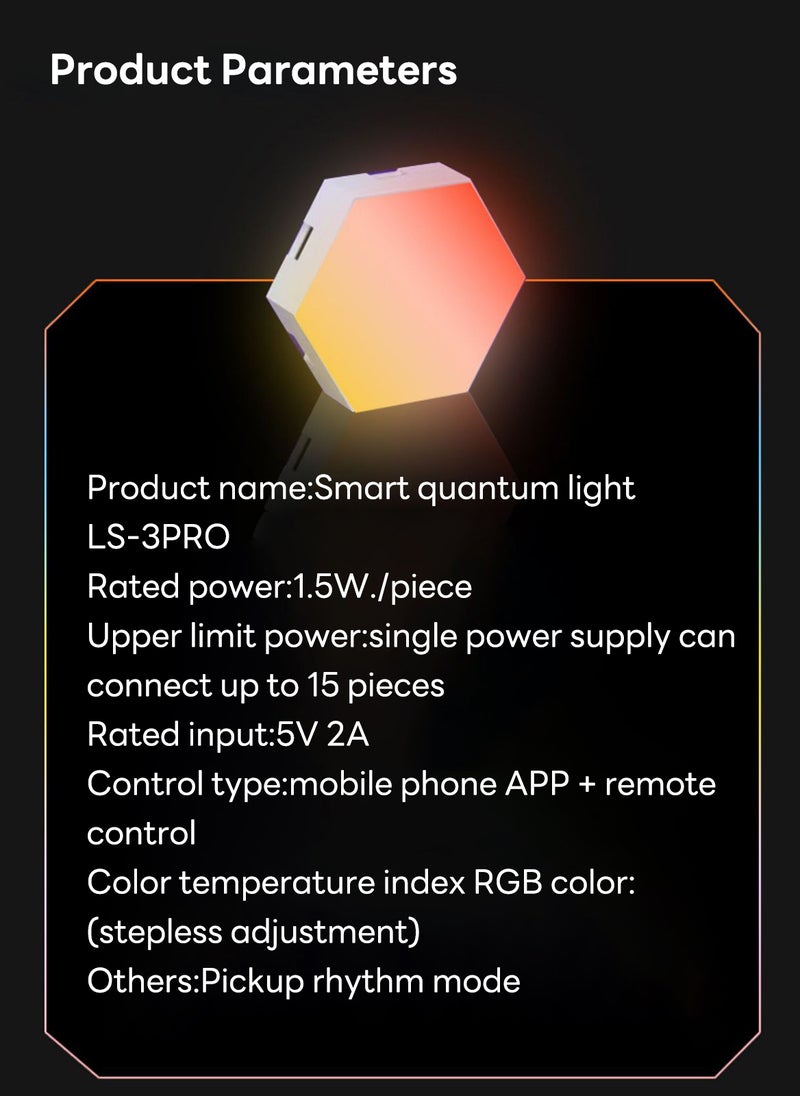 شاربدو إضاءة خلفية كمومية سداسية RGB، قابلة للتوصيل والتركيب، تطبيق وجهاز تحكم عن بُعد، مناسبة لتزيين غرف الألعاب الإلكترونية، 6 قطع/10 قطع - Image 5