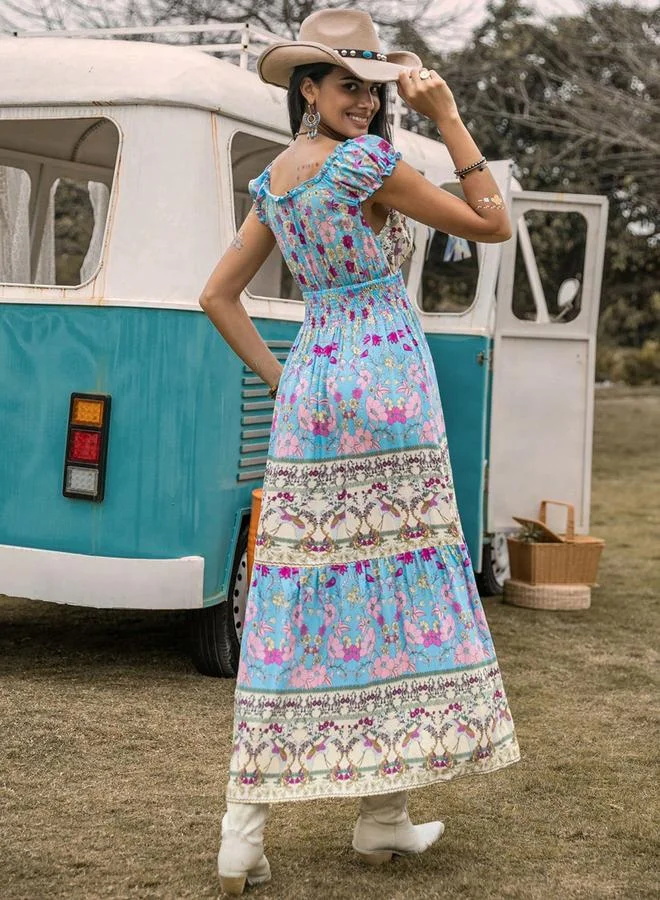 Take Two Take Two Floral Printed Cap Sleeve Round Neck Dress