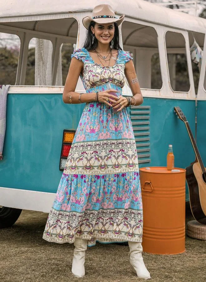 Take Two Take Two Floral Printed Cap Sleeve Round Neck Dress