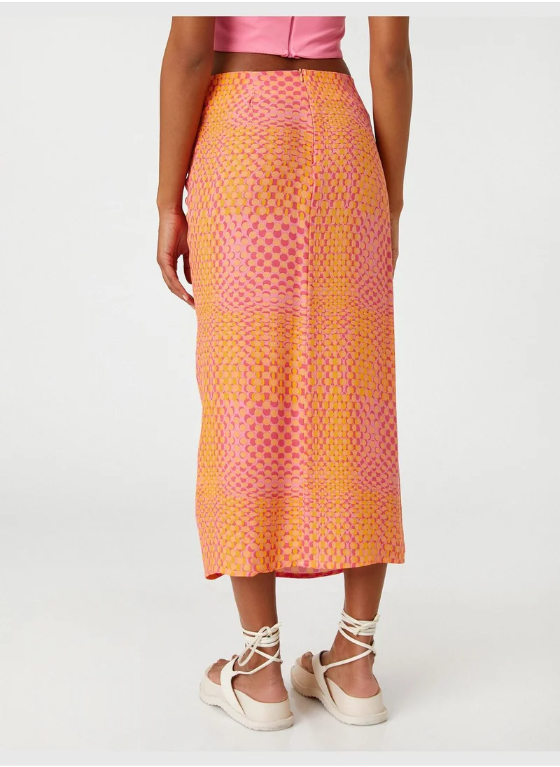 كوتون Tie Detail Patterned Midi Skirt