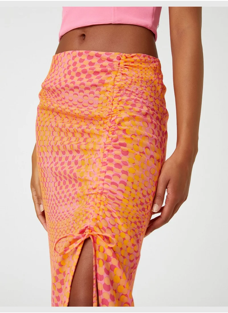 كوتون Tie Detail Patterned Midi Skirt
