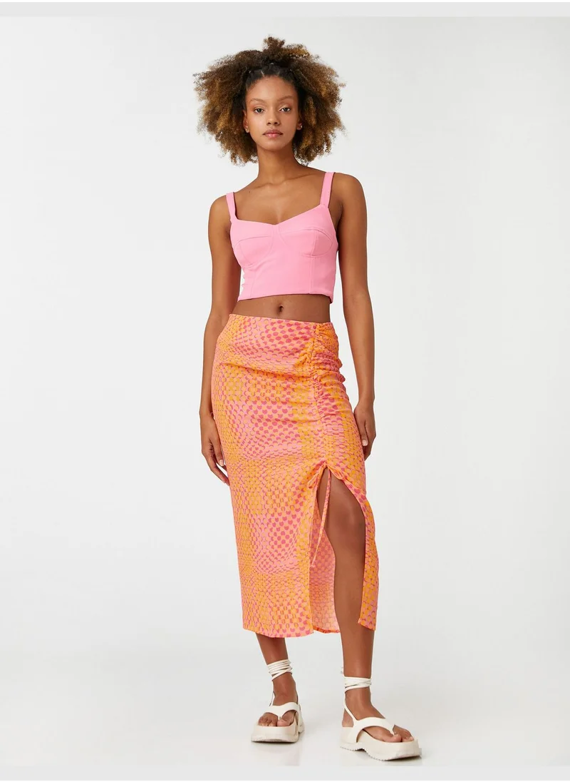 كوتون Tie Detail Patterned Midi Skirt