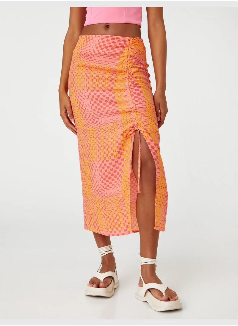 KOTON Tie Detail Patterned Midi Skirt