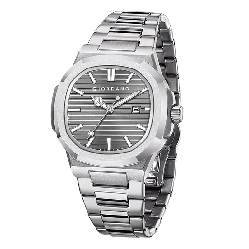 Giordano Analog Watch for Men – Textured Dial, Stainless Steel Strap, Date Display, Quartz Movement, Water Resistant - Image 1