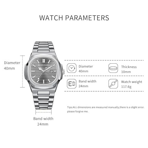 Giordano Analog Watch for Men – Textured Dial, Stainless Steel Strap, Date Display, Quartz Movement, Water Resistant - Image 4