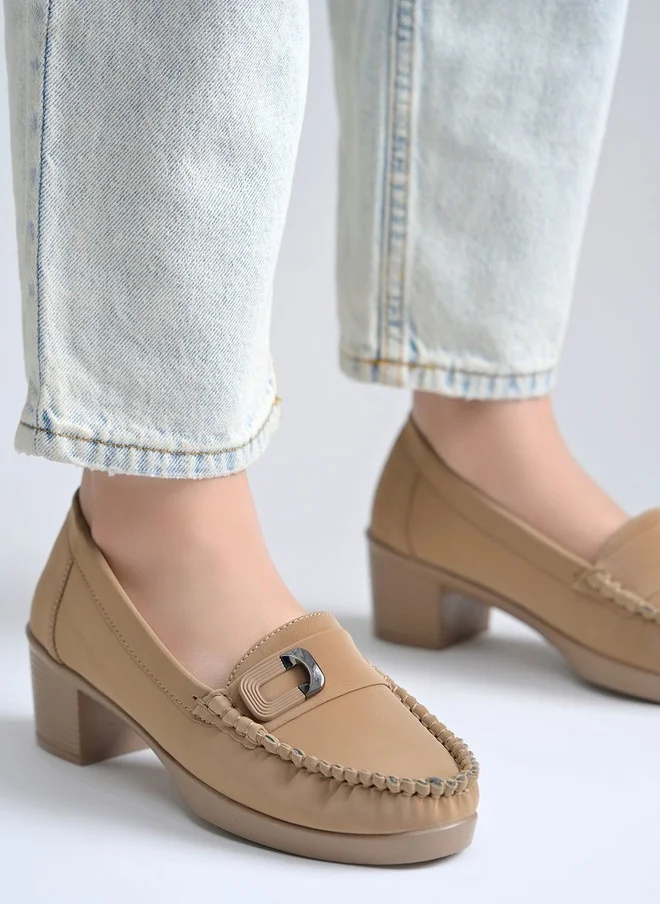 شوتوبيا Shoetopia Women Tan Loafers with Buckles