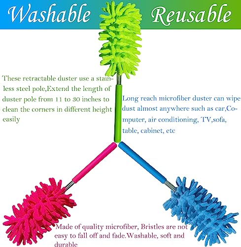 M-Jump 3 Pack Retractable Long-Reach Washable Duster for Cleaning, Microfiber Hand Duster Brush with Telescoping Pole for Cleaning Car, Window, Furniture, Office - Image 5