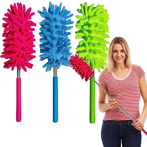 M-Jump 3 Pack Retractable Long-Reach Washable Duster for Cleaning, Microfiber Hand Duster Brush with Telescoping Pole for Cleaning Car, Window, Furniture, Office - Image 1
