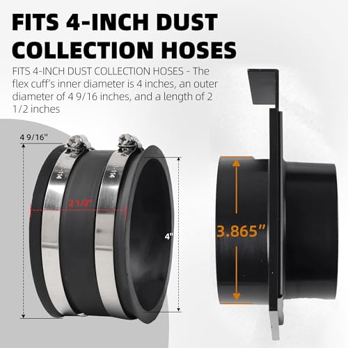 TonGass (Combo Pack) 4" to 2-1/2" Hose Cone Reducer Dust Collection Fitting 4" Flexible Hose Cuff Coupler Blast Gate for Dust Collection Systems with Stainless Steel Clamps - Image 3