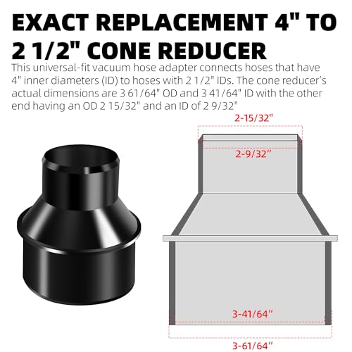 TonGass (Combo Pack) 4" to 2-1/2" Hose Cone Reducer Dust Collection Fitting 4" Flexible Hose Cuff Coupler Blast Gate for Dust Collection Systems with Stainless Steel Clamps - Image 2