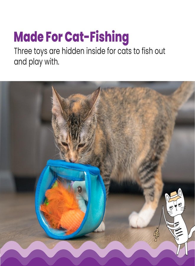 Catstages Hide & Seek Fish Bowl Interactive Cat Toy with Two Catnip Blend Toys, Blue - Image 2